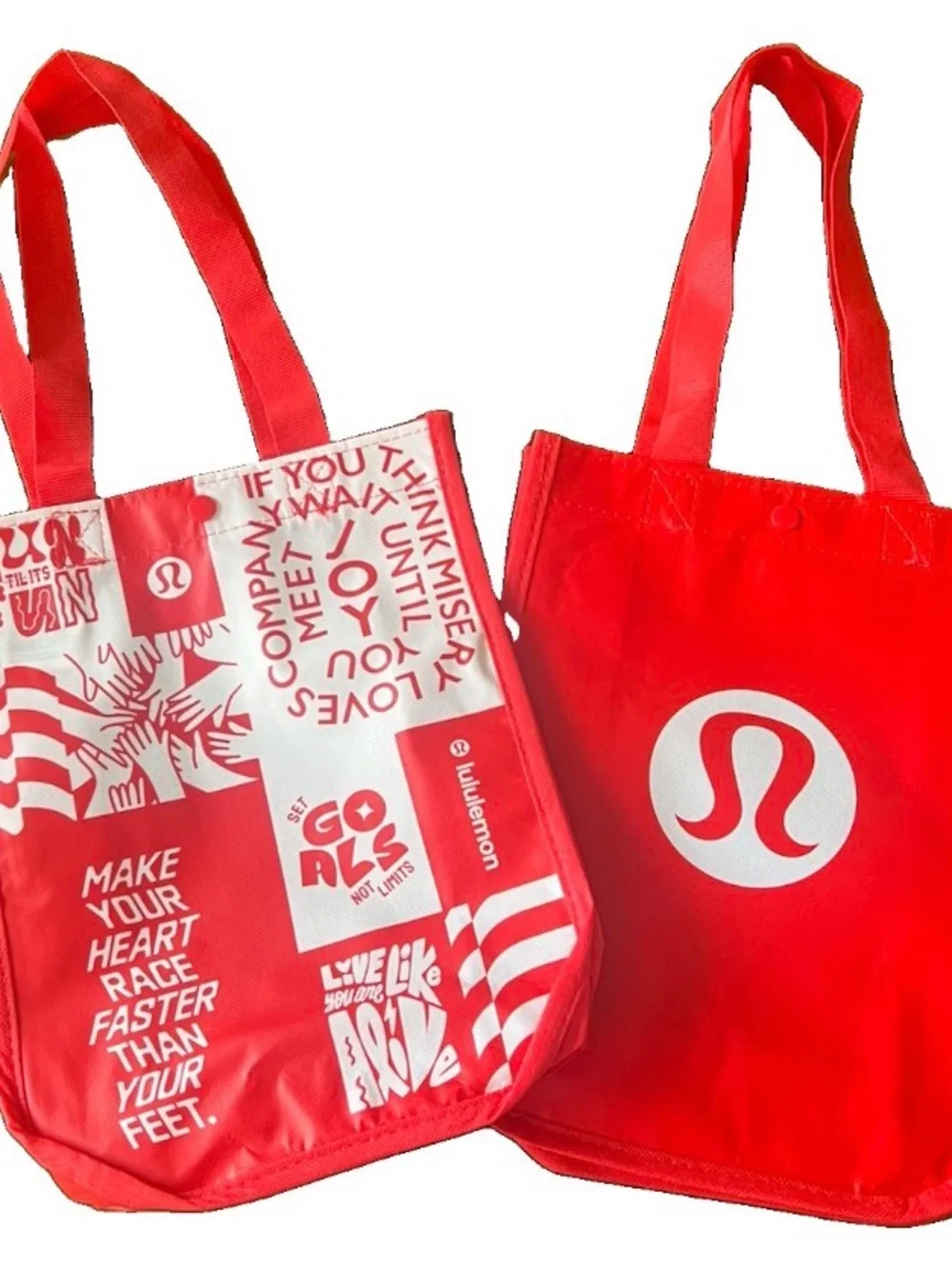 lululemon Small Logo Made to Feel' Graphic Reusable Tote X2 Both Styles New